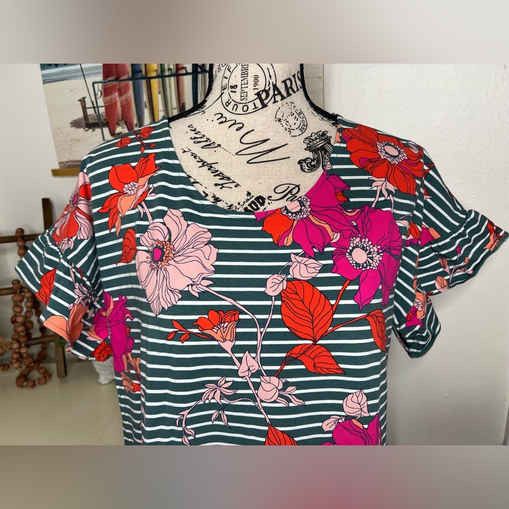 Brand New-Lands End Flutter Sleeve Floral T-Shirt Dress - Picture 2 of 6